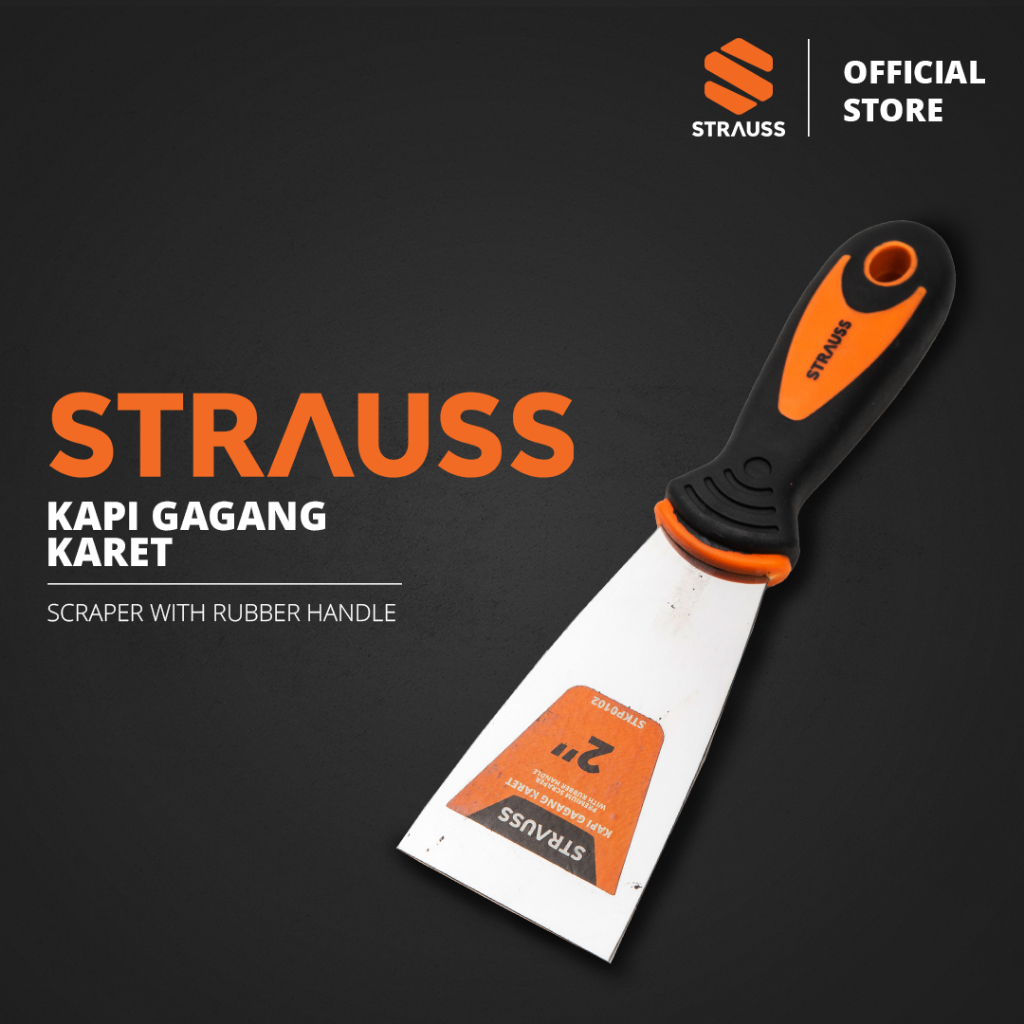 STRAUSS Kapi Gagang Karet / Kape Dempul Baja Anti Karat / Scraper Plamir Tembok