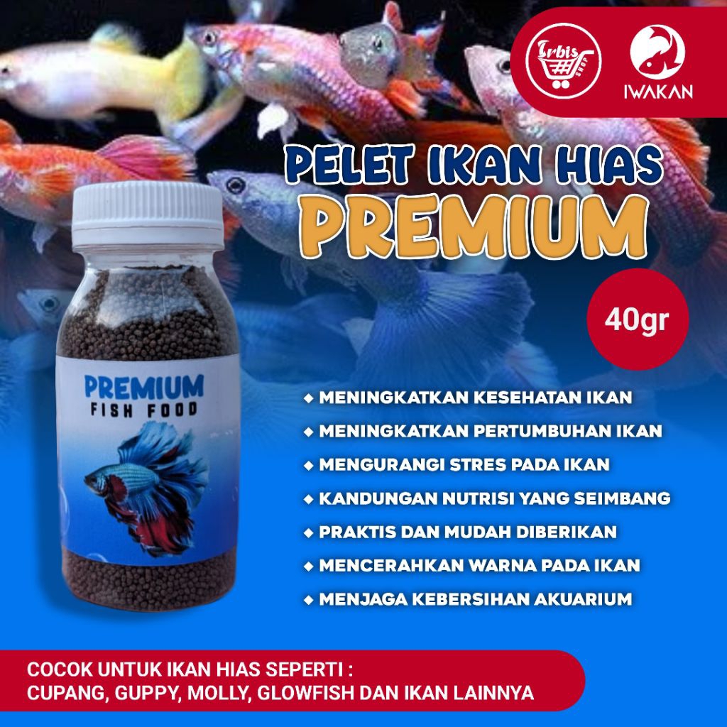 PREMIUM FISH FOOD / PELET IKAN HIAS 40g , Cocok untuk ikan Cupang  , Glowfish , Sumatra dan ikan kec