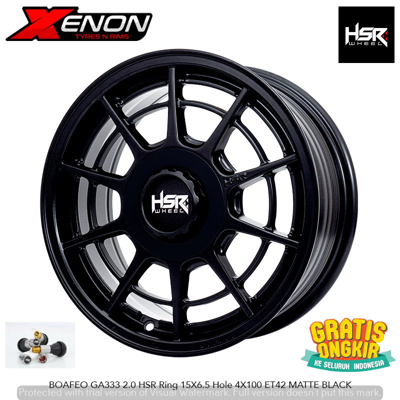 Velg Racing R15 HSR Boafeo Hitam Pcd 4x100 Ring 15 Buat Mobil Brio Agya Ayla Sigra Calya Sirion Vios