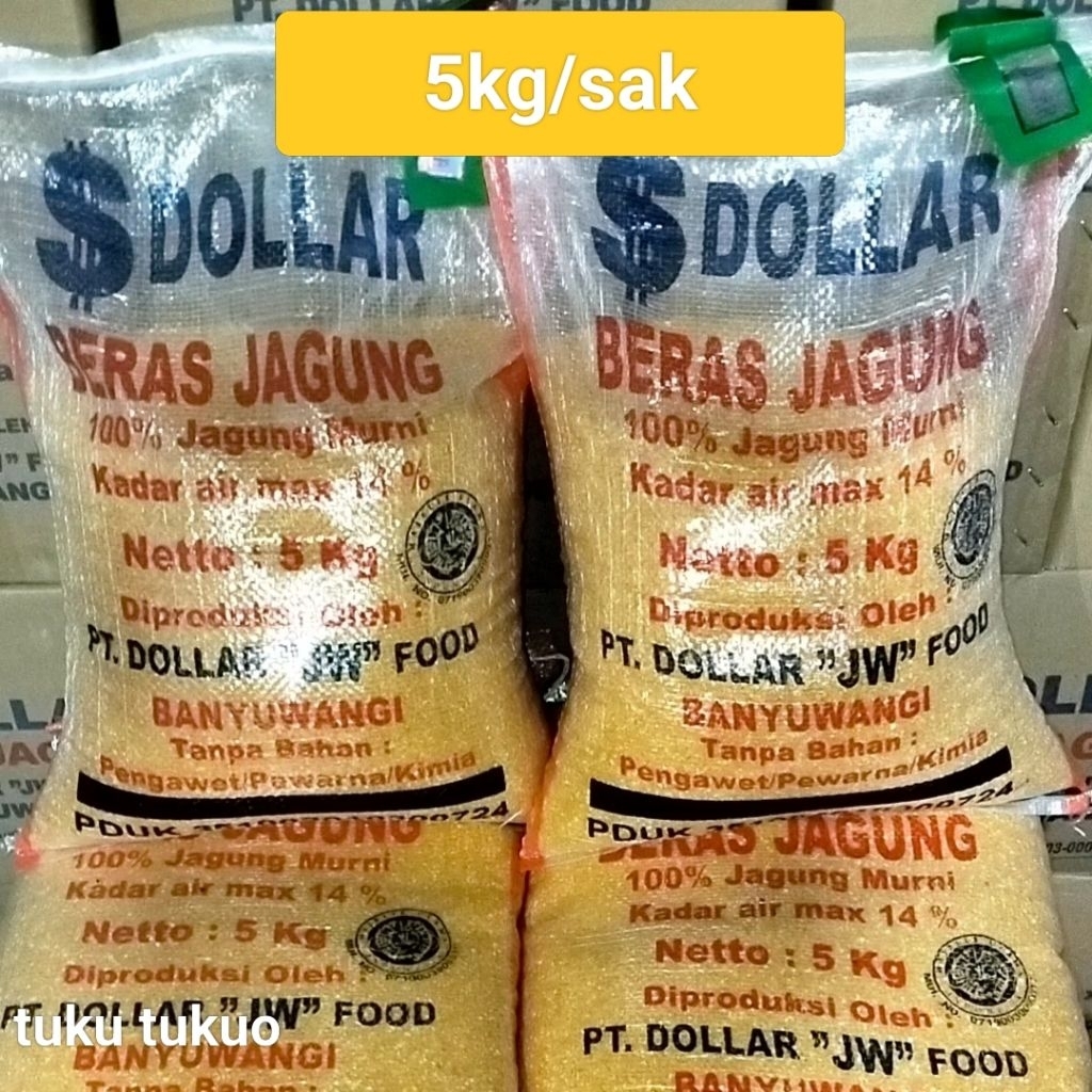 

beras jagung dollar kemasan 5kg/sak original banyuwangi