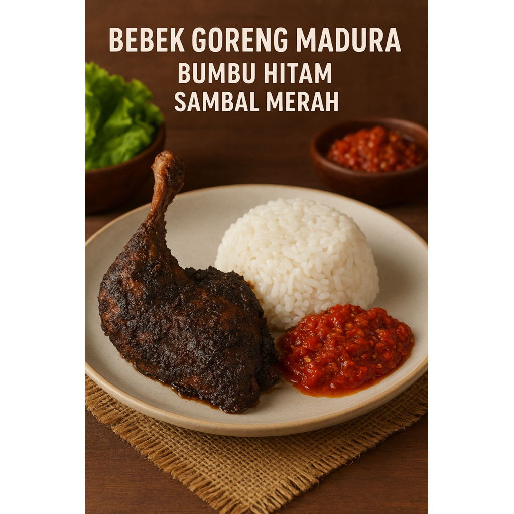 

Bebek Andis Bumbu Hitam Madura + Sambal Merah – Siap Santap