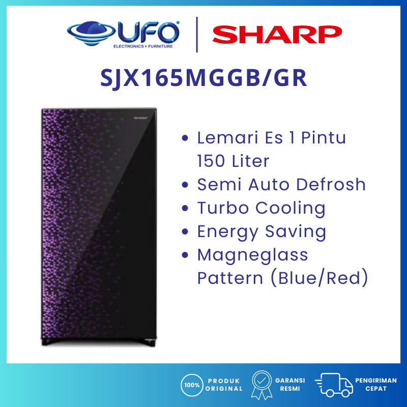 SHARP Lemari Es | Kulkas 1 Pintu 150 Liter SJX165MGGB/GR | SJX185MGGB/GR | SJX195MGGB/GR Magneglass