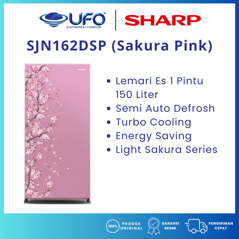 SHARP Lemari Es | Kulkas 1 Pintu 150 Liter SJN162DSP | SJN182DSP | SJN192DSP Warna Sakura Pink