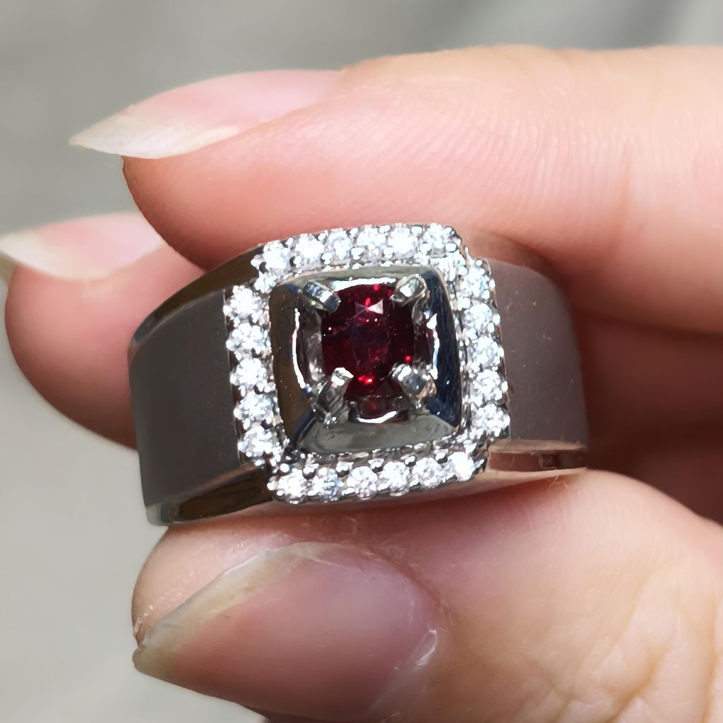 Natural Ruby NTE Mozambique 0,55ct Pigeon Blood Ring Silver Microsetting Memo Skylab