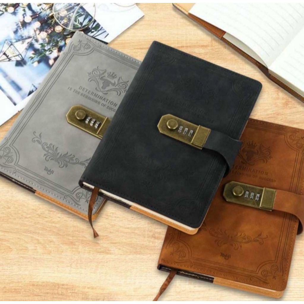 Buku Diary Harian Pin Password Kode Kunci Sandi Notebook Notes Book Kertas Kulit Catatan Agenda Kerj
