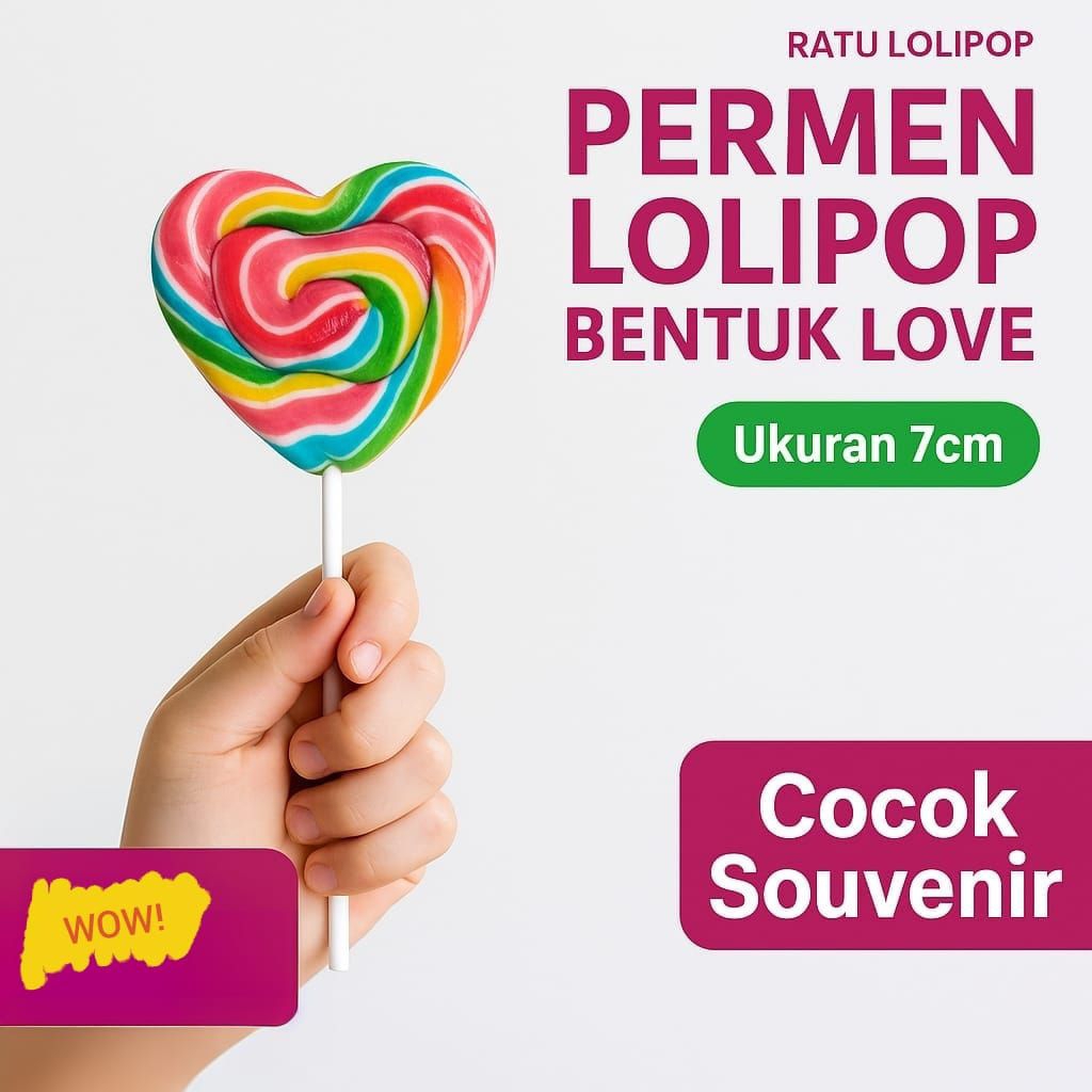 

Permen Lolipop Bentuk Love 7 Cm | Lolipop Candy Love 7 cm | Candy Lolipop Warna Warni Manis Lucu Ulang Tahun Anak Minimal order 5 Pcs