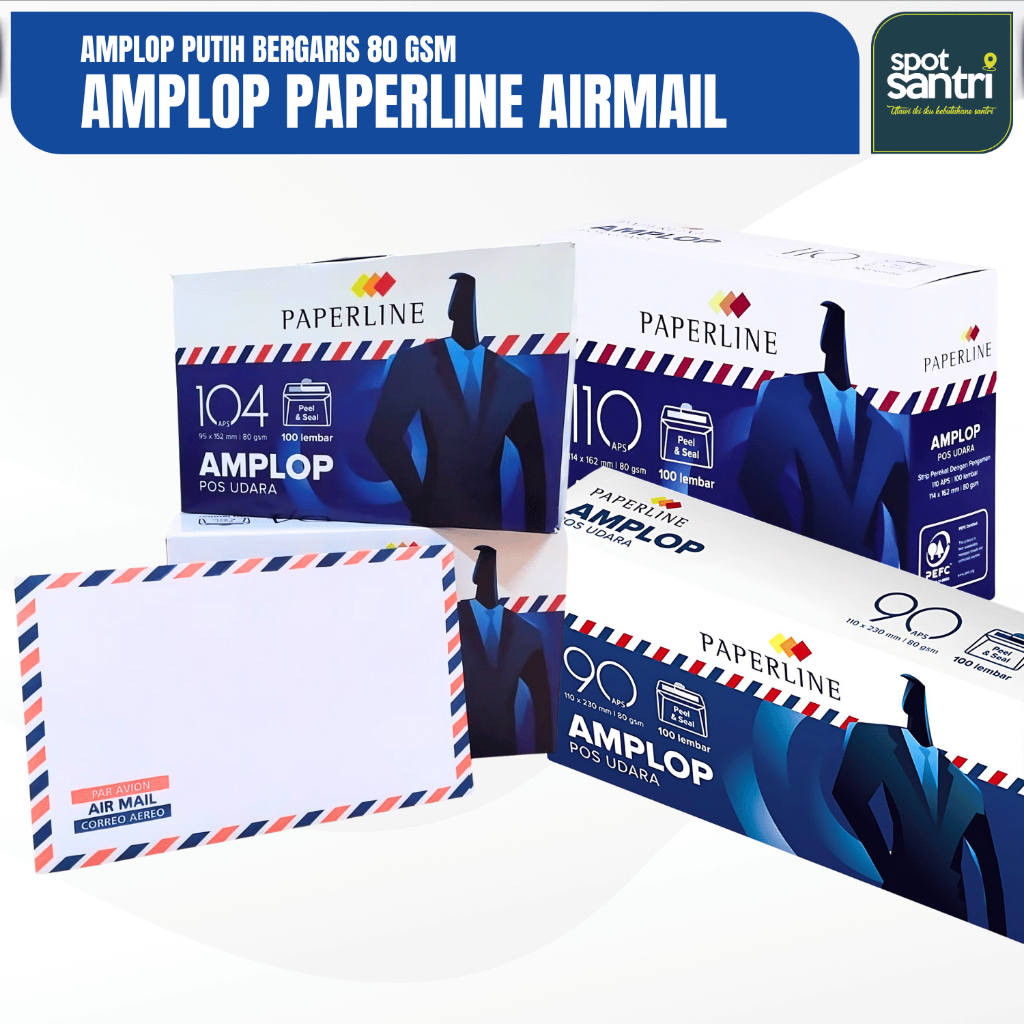 

Amplop Paperline Airmail Putih Motif Garis 104 - 110 - 90 APS | Envelope 80Gsm [Box/ 100lbr)