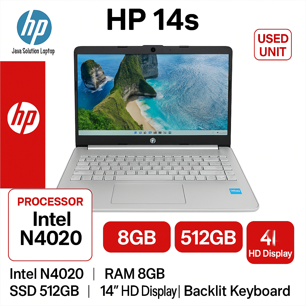Hp 14s Intel N4020 Ram 8Gb Ssd 512Gb Windows 11 Tipis Ringan laptop Mahasiswa Laptop Kerja Office Te