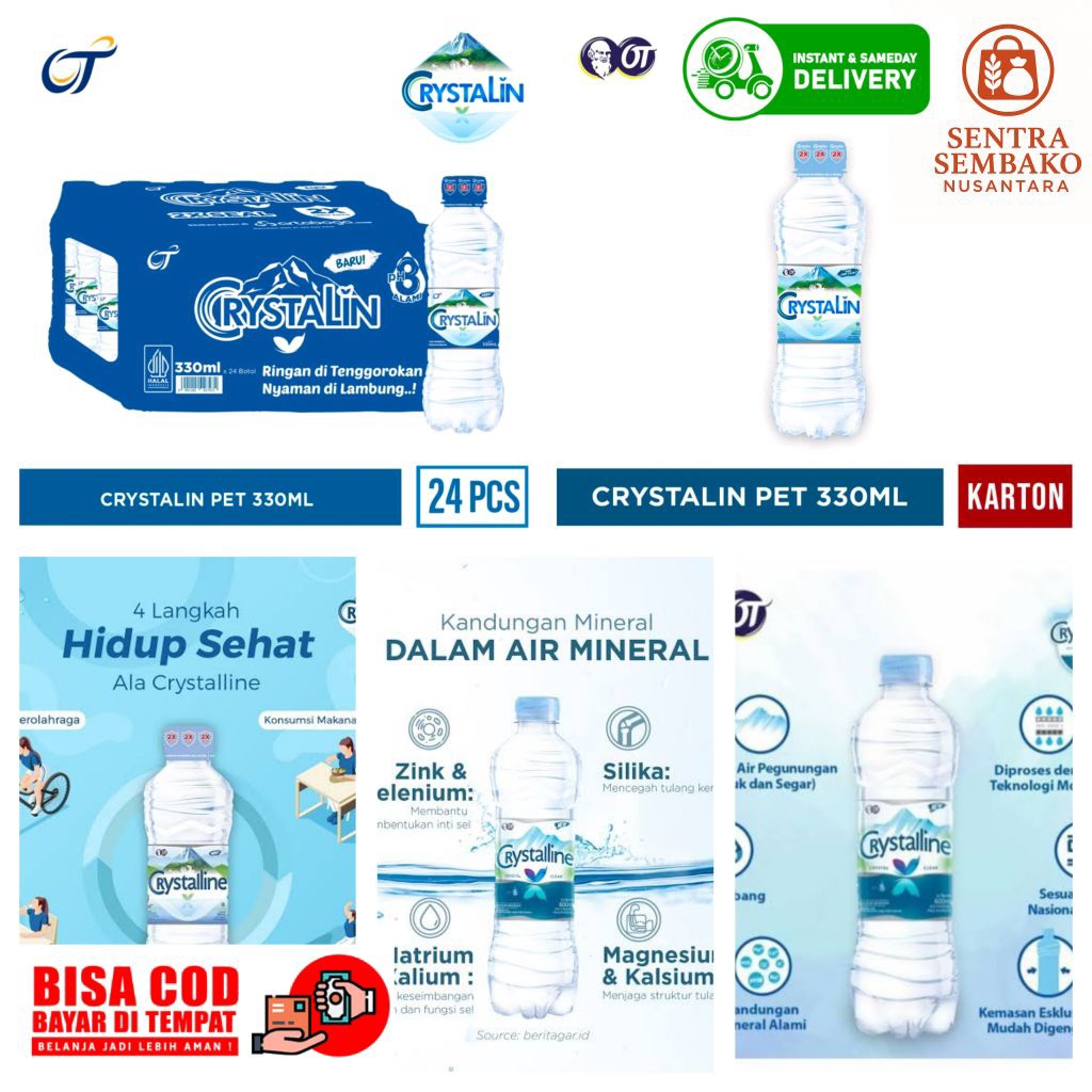 

Crystalin Air Mineral PET 330ml – 1 Karton Isi 24 Botol | Packing Aman, Halal, Segel Pabrik, Garansi Utuh