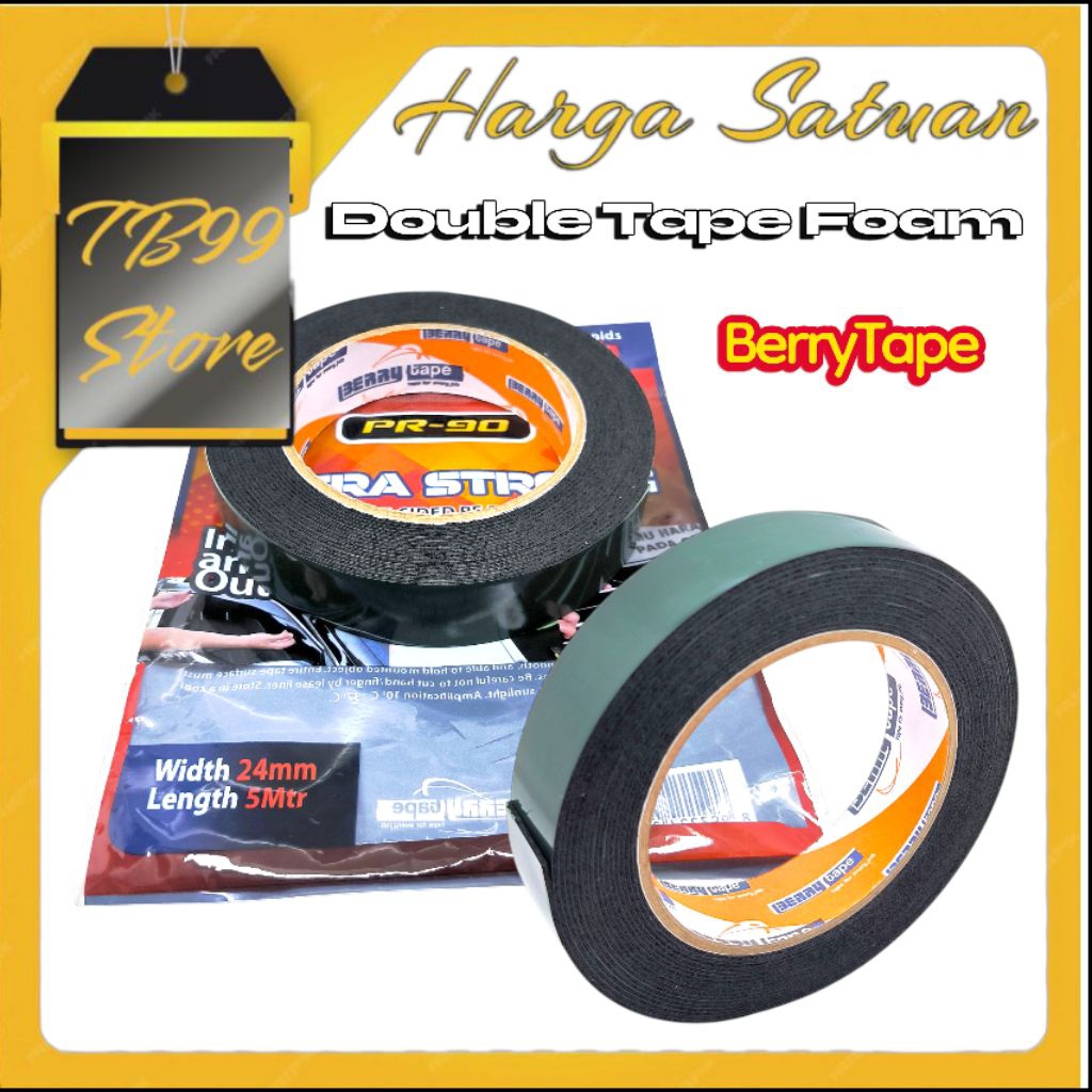 

Isolasi Double Tape Foam Berry 24mm, Dobel Tape 1" Berry Tape