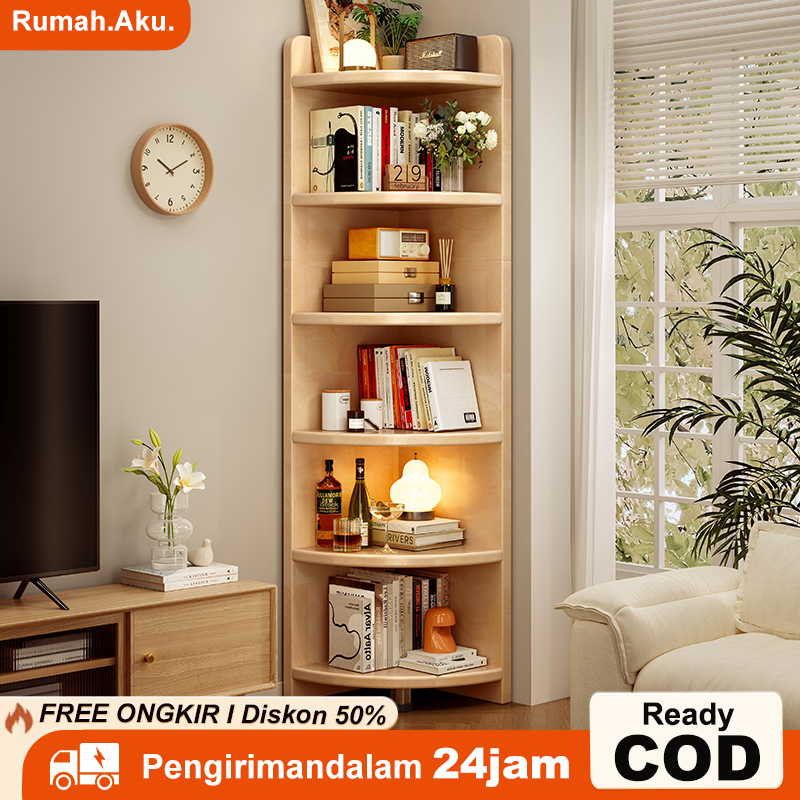 Rak Sudut Kayu Serbaguna Rak Buku /Rak Buku Setengah Terbuka / Lemari sudut Kamar Tidur