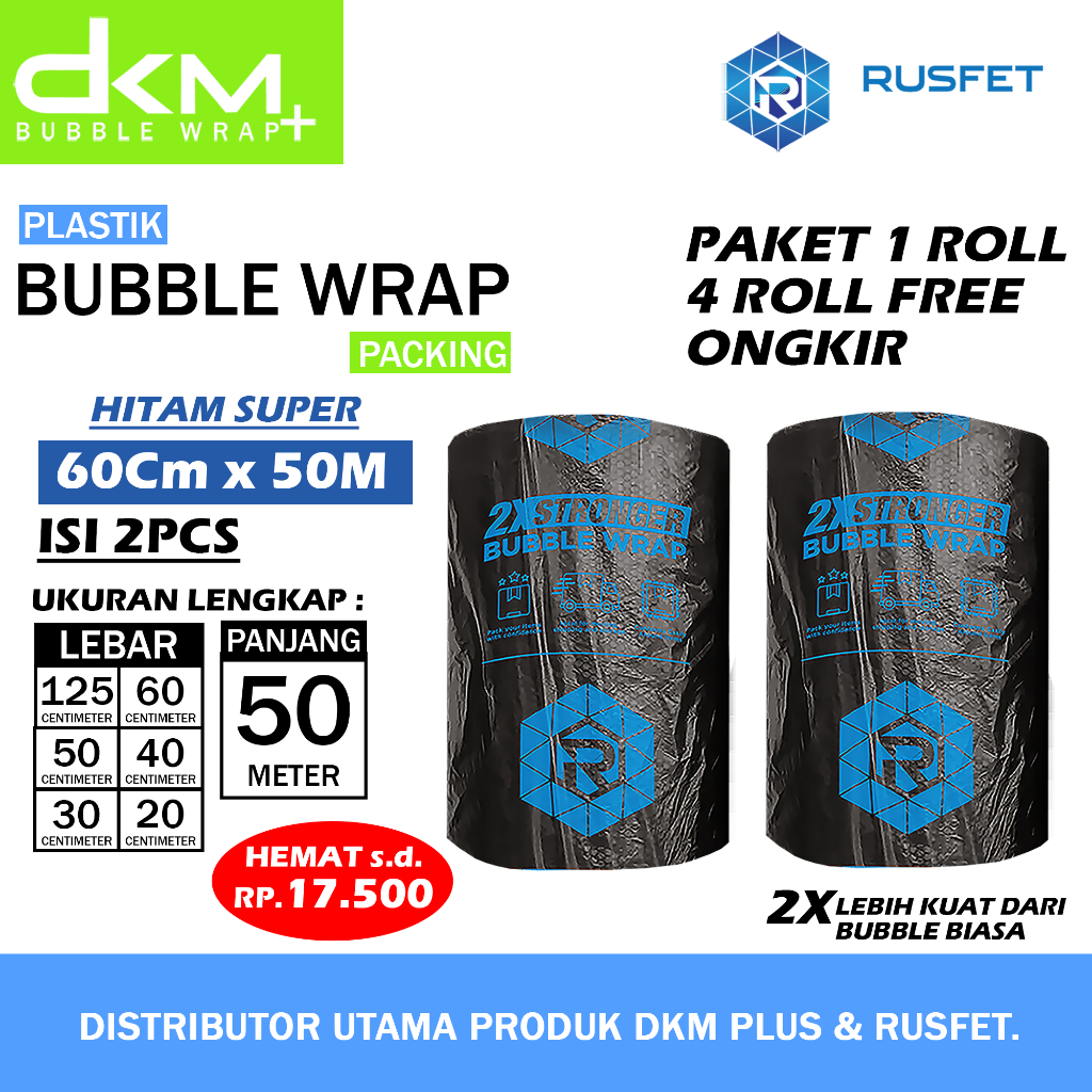 

Plastik Bubble Wrap Paket 1 Roll Hitam Super 60cm X 50m Dkm Plus Bubblewrap Premium Roll
