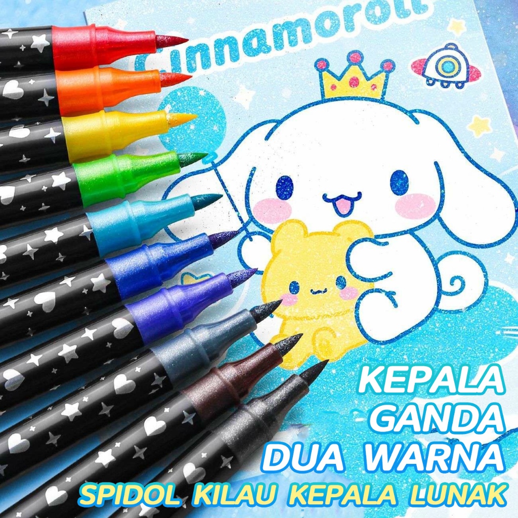 

SPIDOL GLITTER 2IN1 - SET 24/48/72 WARNA UJUNG GANDA UNTUK DRAWING & CRAFT - READY STOK