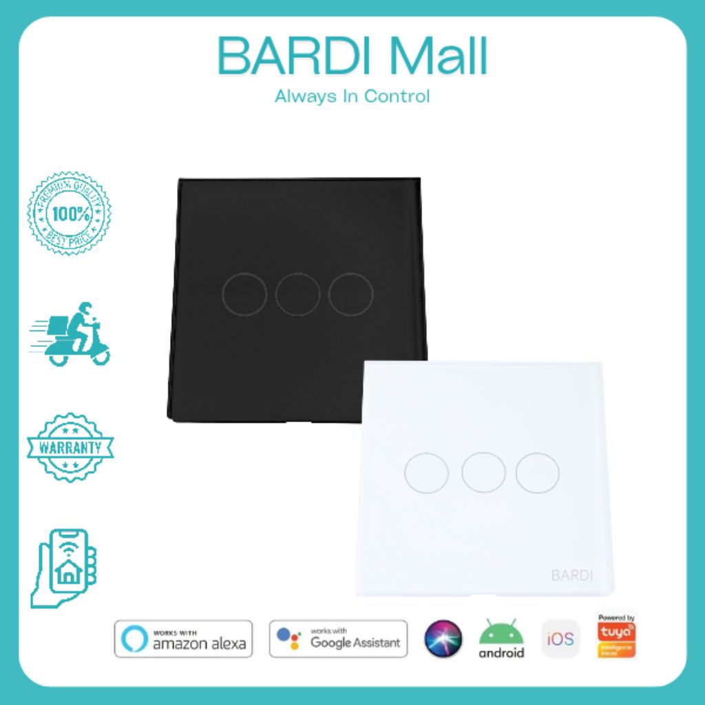 BARDI WALL SWITCH 3 GANG EU WIFI TOUCH - SAKLAR WIFI