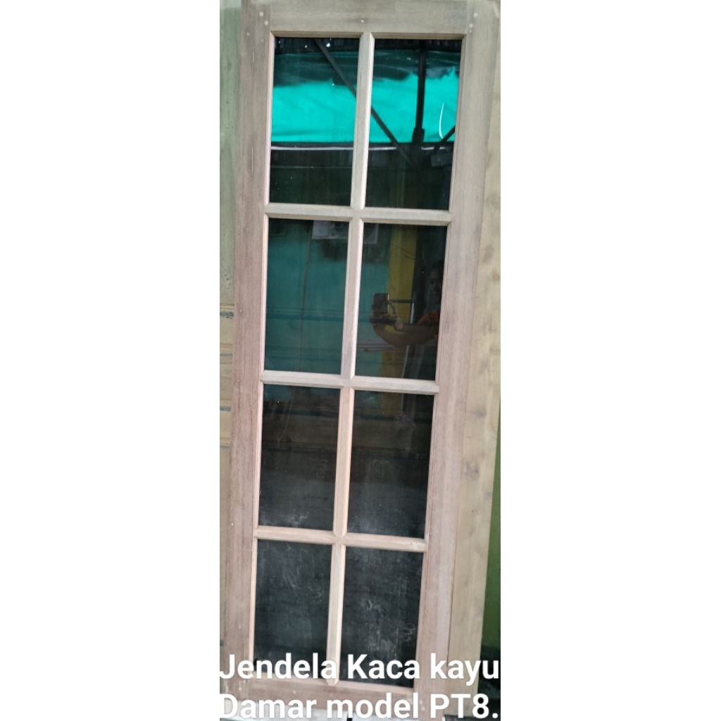 Jendela Kayu Damar Laut ukuran 60x180 kaca hitam 5mm