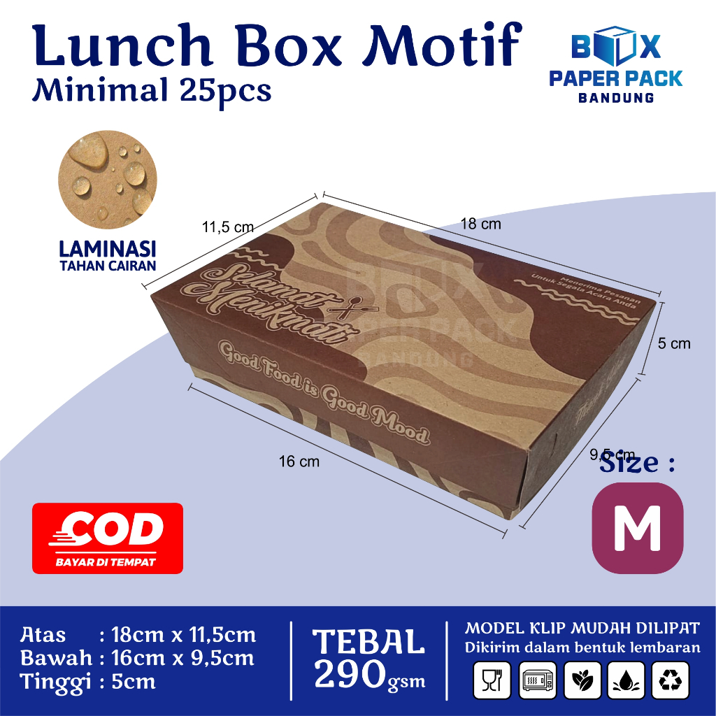 Kotak Makan Kertas Paper Lunch Box Motif Makanan Kraft 290gsm