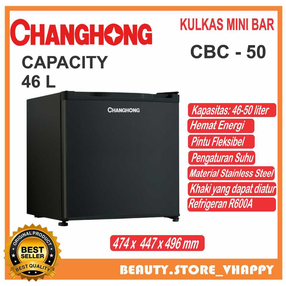CHANGHONG CBC 50 KULKAS MINI PORTABLE KECIL 46 LITER 50 Watt HITAM COCOK UNTUK HOTEL/ KOS/ KAMAR GAR
