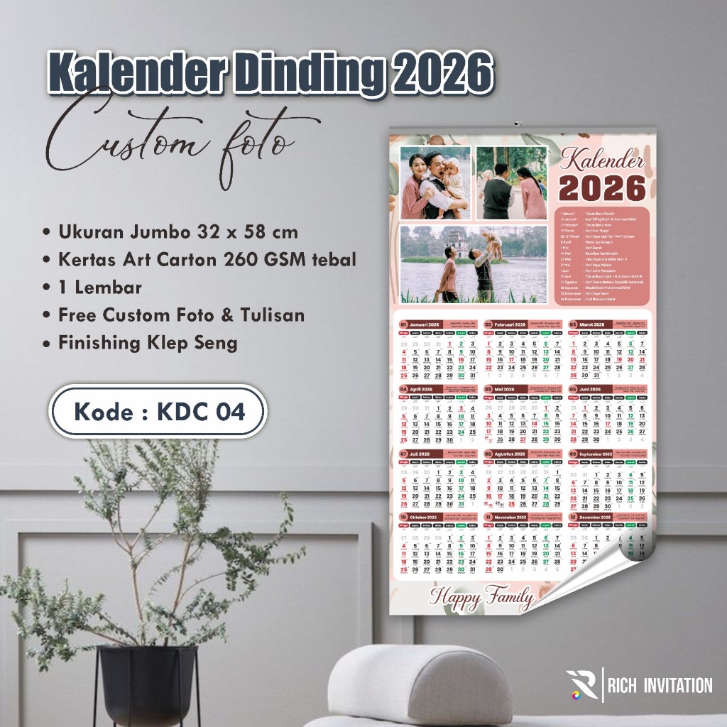 

CETAK KALENDER 2026 CUSTOM - KALENDER DINDING AESTHETIC KDC 1 PLY FREE FOTO