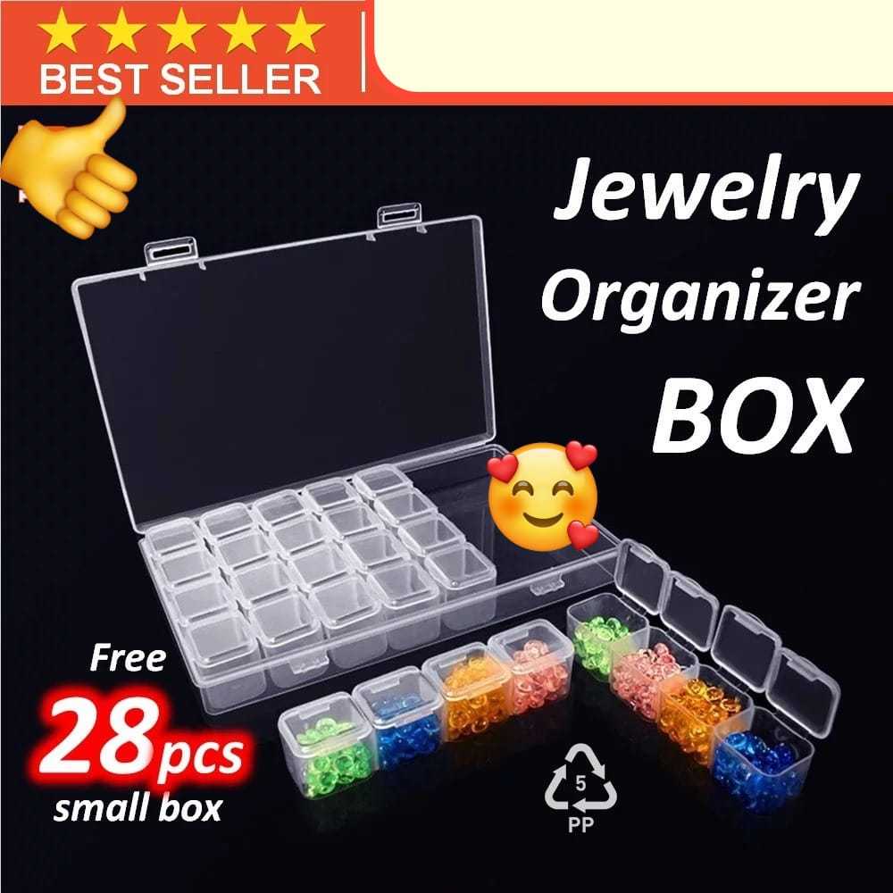 Storage Jewelry Box 28 Grid Tempat Kotak Penyimpanan Perhiasan Emas Jewelry Organizer Box Manik Panc