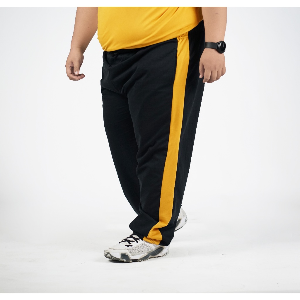 celana training pria jumbo size 44 45 46 celana jogger big size xxxl xxxxl xxxxxl hitam list kuning