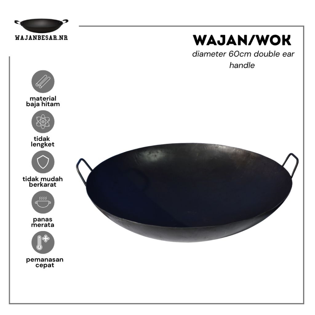 Wajan Resto anti lengket / Wajan Wok / Wajan Baja hitam / Wajan Black Steel 60cm