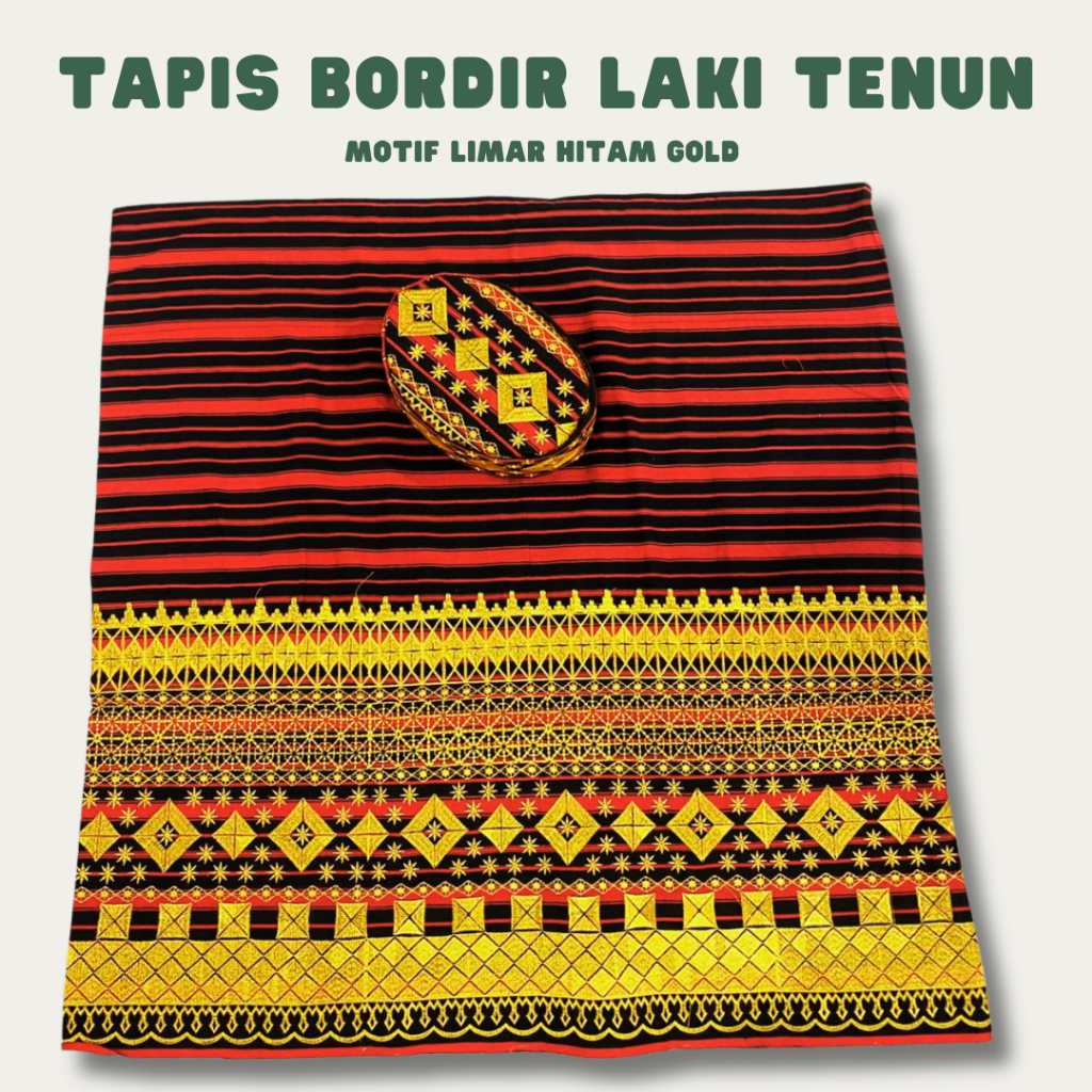 Kain Tapis bordir lampung bahan tenun laki - Motif Limar hitam gold