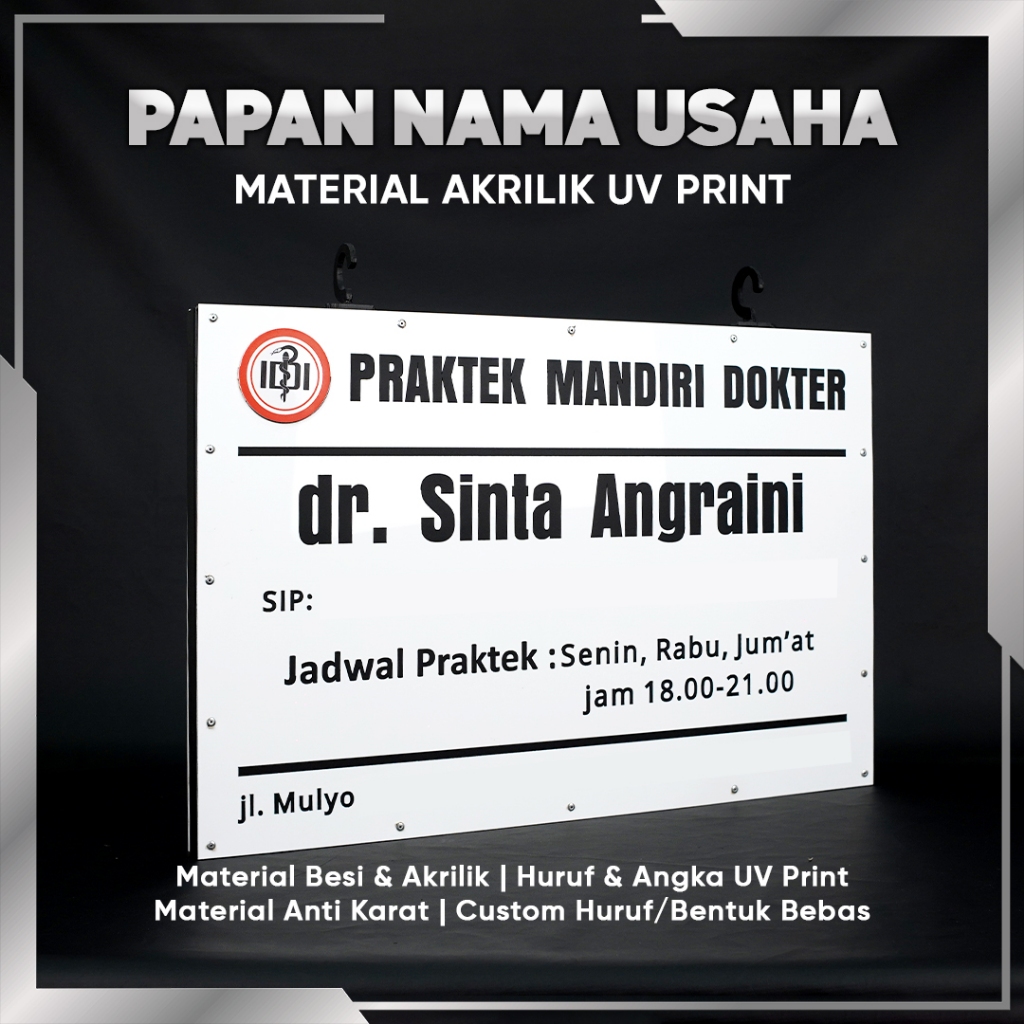 Papan Nama Klinik / Plang Toko / Plang Bidan / Plang Dokter