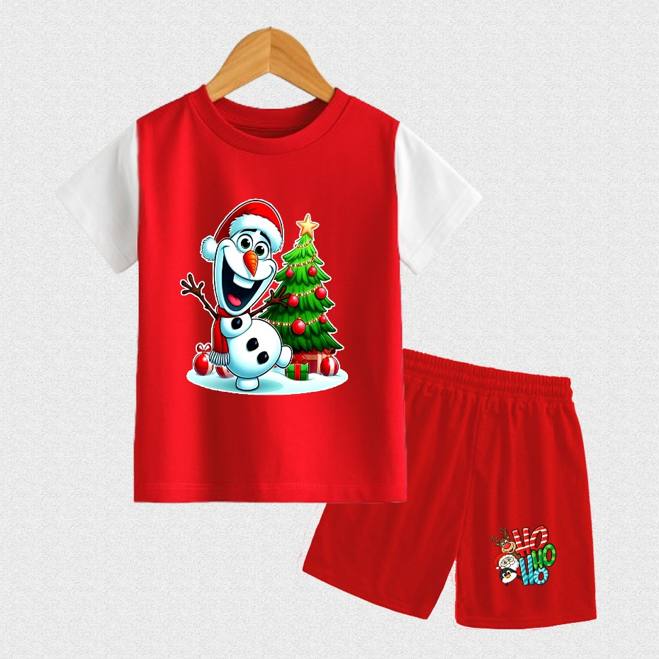 Setelan Kaos Lengan Pendek Anak Cowok Cewek Baju Anak Laki-Laki Usia 2-9Tahun Karakter Natal Rusa Sa