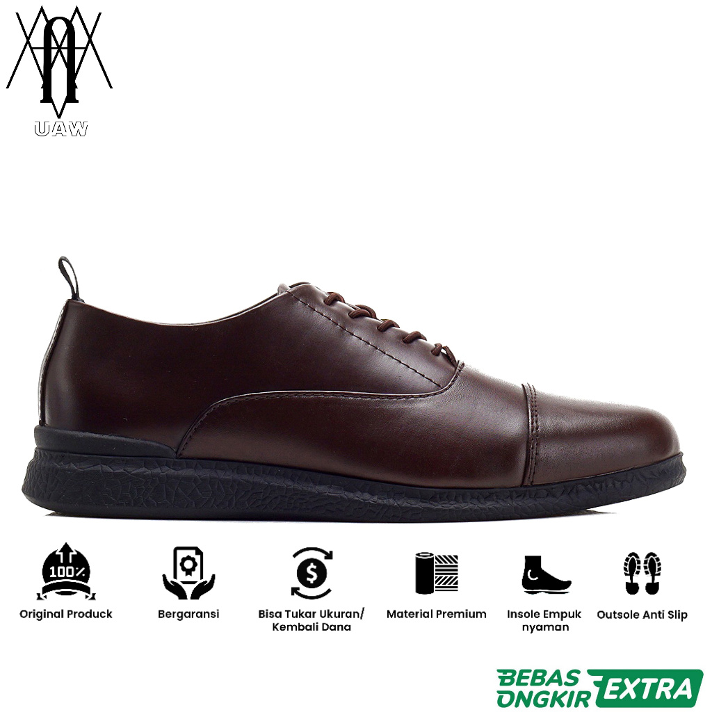 KENZIOS Garansi 100% Ori | KENZIOS OXFORD 3.0 BROWN Sepatu Formal Pria Tali Elastis Kulit Sapi Asli