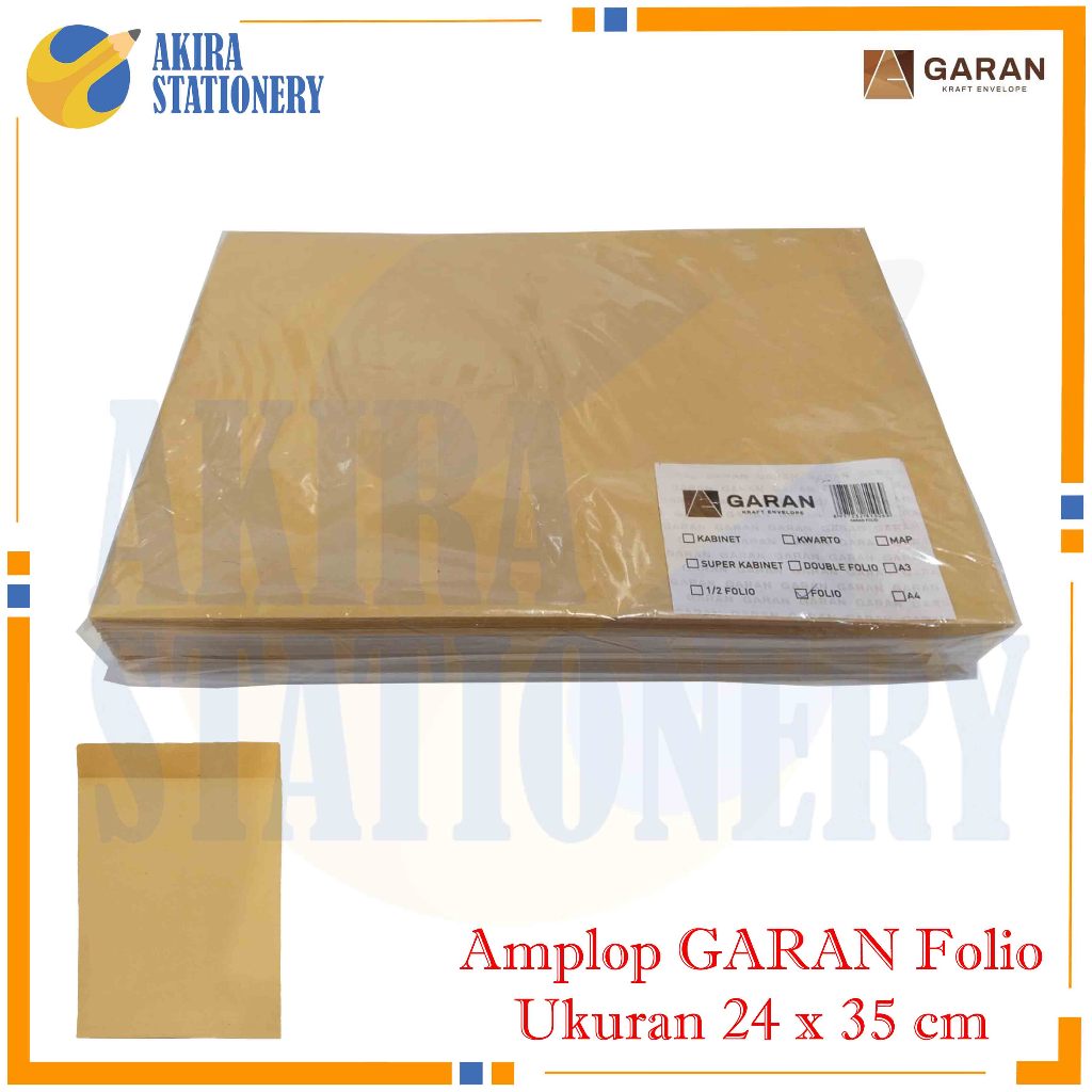 Amplop Coklat GARAN  Folio 24 x 35 cm / Amplop Dokumen  Kertas Coklat F4 1 pak isi 100 tebal 70 Gsm 