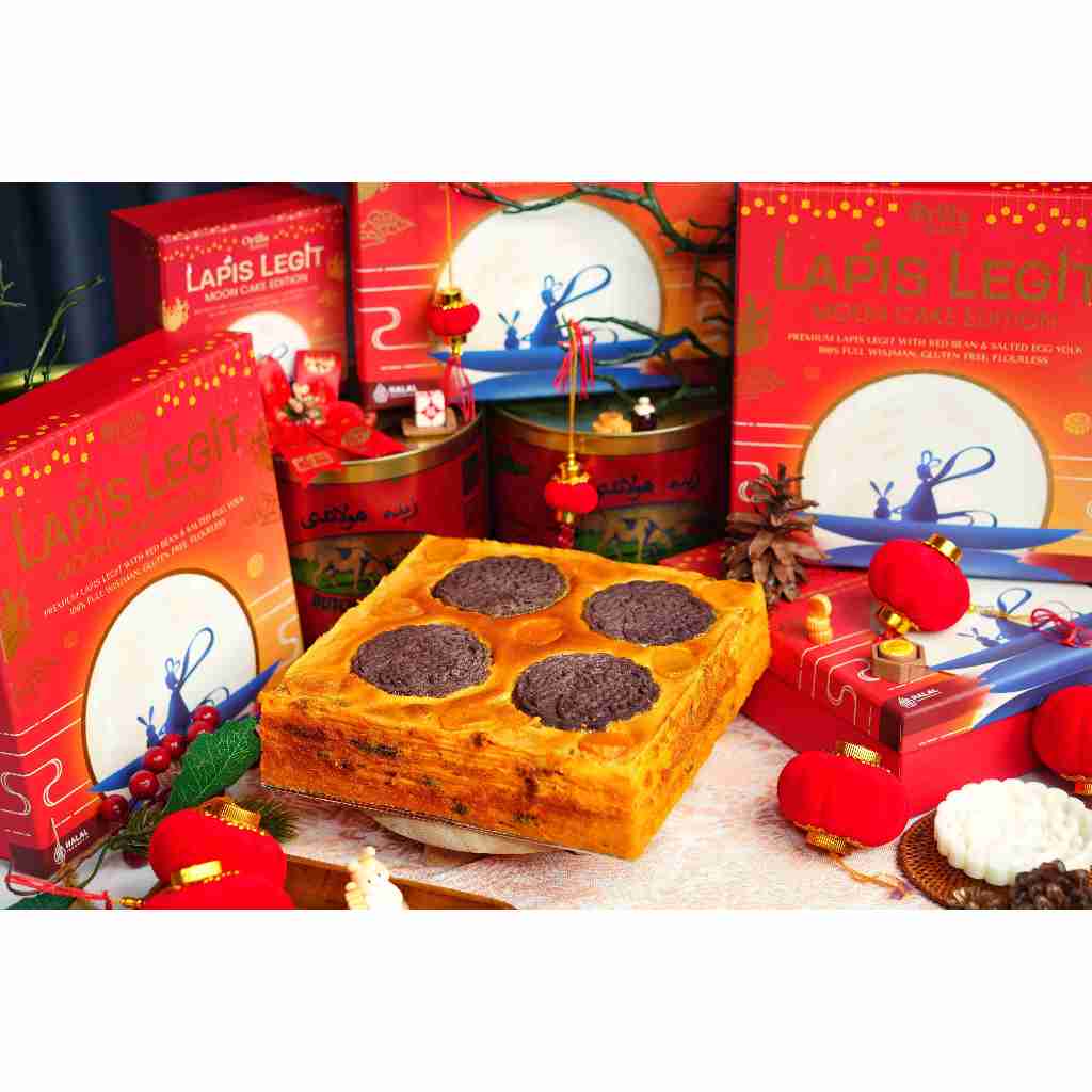 

Lapis Legit Mooncake 18x18 Salted Egg Yolk and Red Bean Premium Wisman Gluten Free Kuning Telur Omega