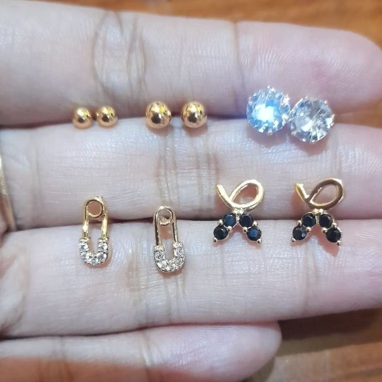 anting tusuk anting tindik lapis emas model polos permata  peniti dan kupu
