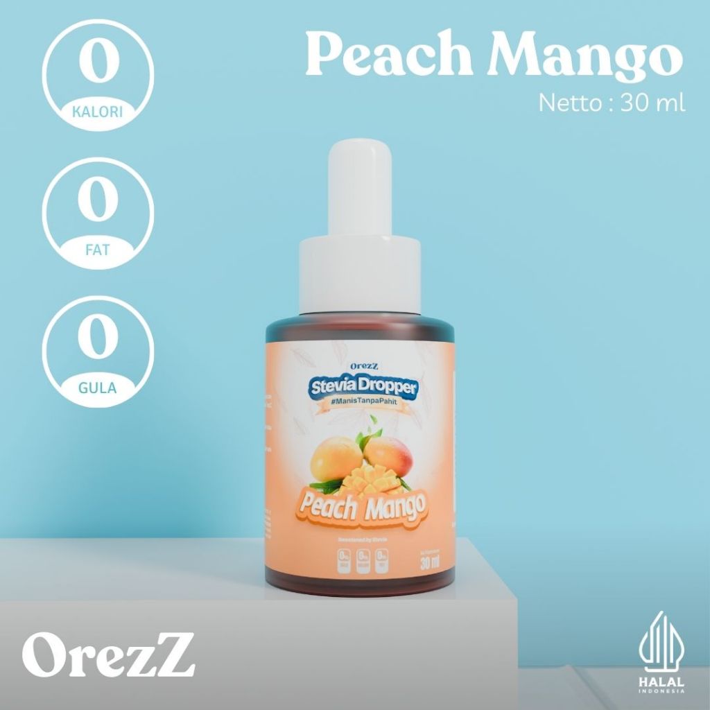 

OREZZ Stevia Dropper TETES SUGAR FREE 30 ML Diet KETO Stevia Nol Kalori 100% Rasa Peach Mango Pemanis Alami Pengganti Gula