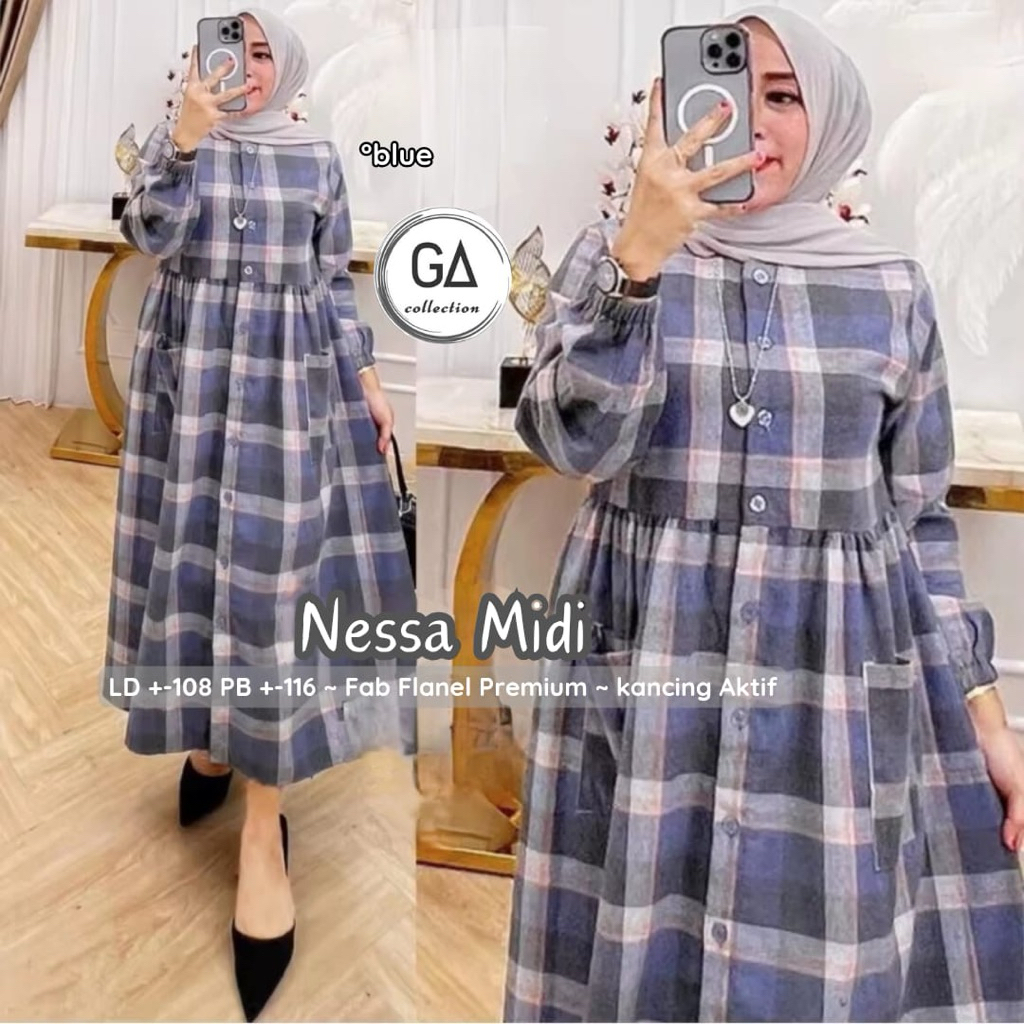 Laiqa Midi Dress Flanel Import Motif Kotak Busui Premium Tebal