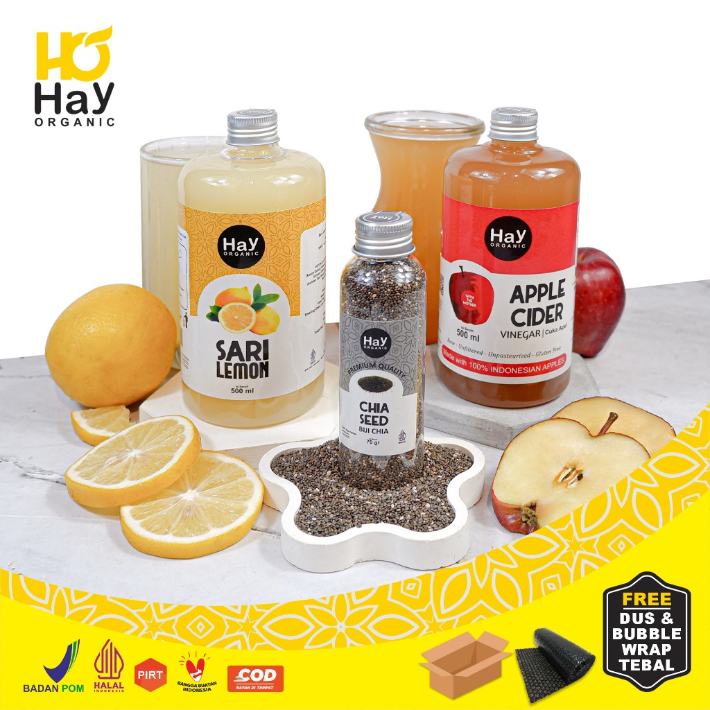 

HAY ORGANIC - Paket Bundling Sehat Combo Diet - Cuka Apel 500ml, Sari Lemon 500ml, Chia Seed 70gr