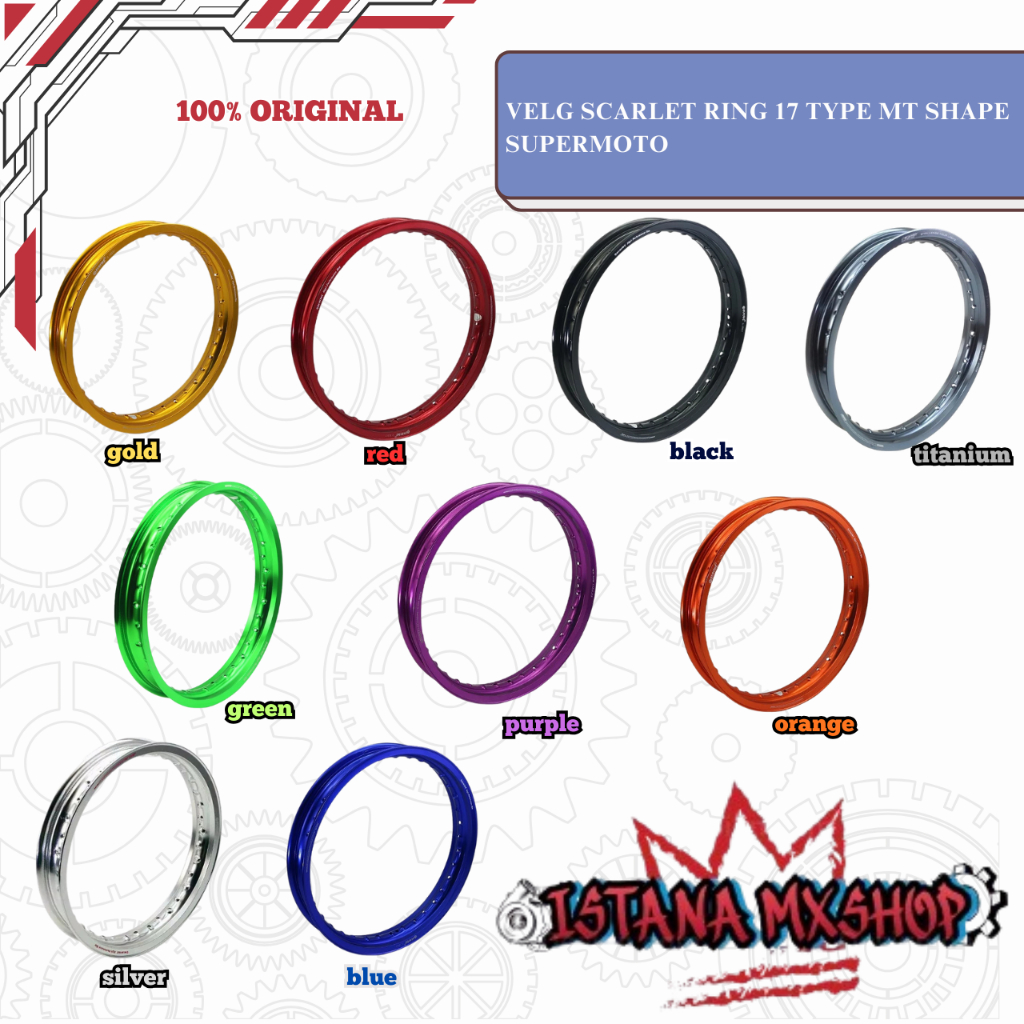 Velg 36 Hole MT Shape { Ring 17 - 250 / 17 - 300 / 17 - 350 / 17 - 425 } " Scarlet Racing "