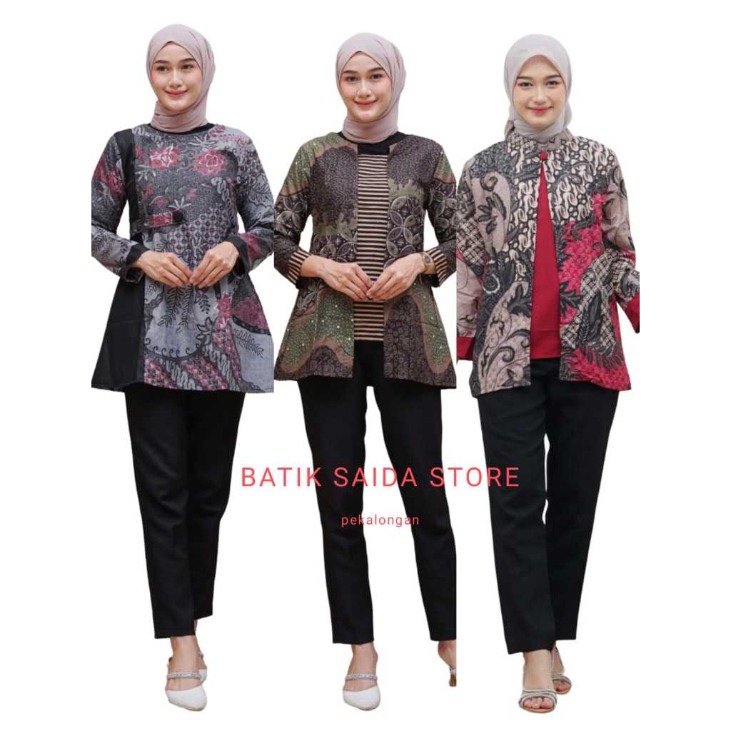 Blouse Batik Wanita Baju Atasan Kantor Motif Baju Batik Wanita Modern Blouse Batik Kantor Atasan - B