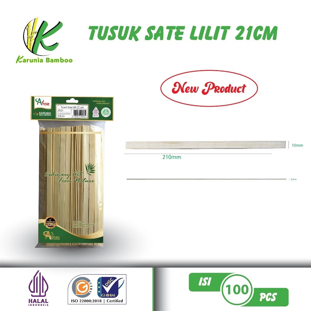 ATOZ tusuk sate lilit isi 100pcs 21cm / tusuk sate bambu / tusuk sate bali /tusuk sate gepeng