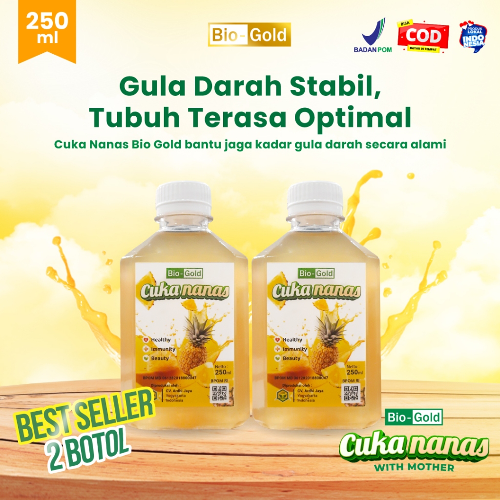 

BIO GOLD Cuka Nanas Fermentasi 250ml - Minuman Sehat Herbal Alami dari Buah Nanas, Bantu Menurunkan Gula Darah, Atasi Kolesterol, Detox Tubuh, dan Tingkatkan Imunitas