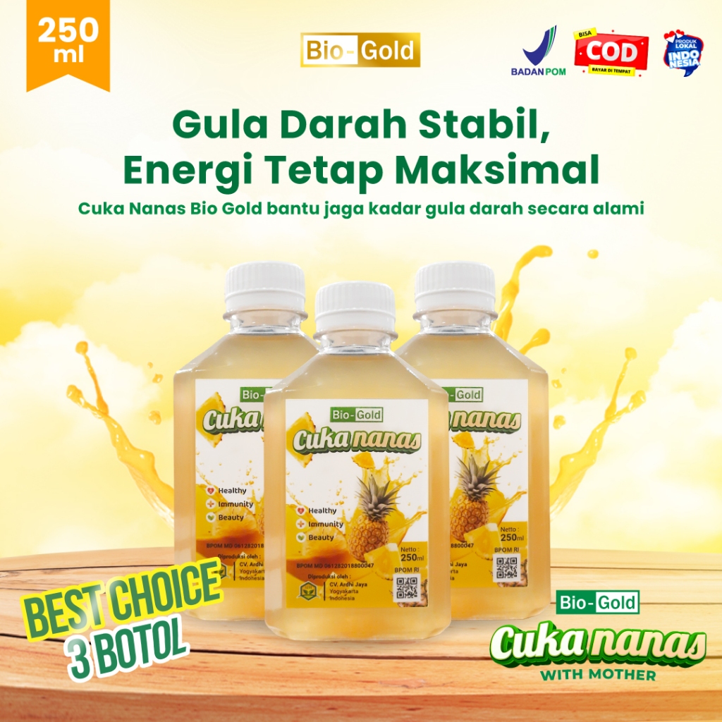

BIO GOLD Cuka Nanas Botol 250ml - Minuman Herbal Fermentasi Buah Nanas Asli, Bantu Kontrol Gula Darah, Turunkan Kolesterol, Detox Tubuh, dan Menyehatkan Jantung