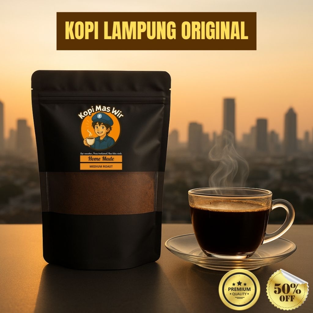 

Kopi Mas Wir Kopi Lampung Asli Bubuk 300gram – Kopi Hitam Robusta Khas Lampung – Aroma Kuat Rasa Mantap