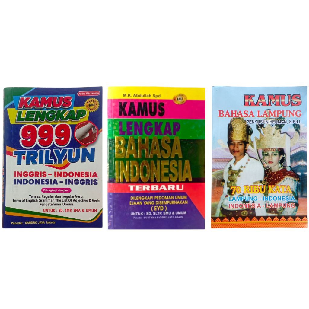 Paket Hemat 3 Buku Kamus : Bahasa inggris Full Color, Kamus Bahasa Indonesia polos, dan Kamus Bahasa