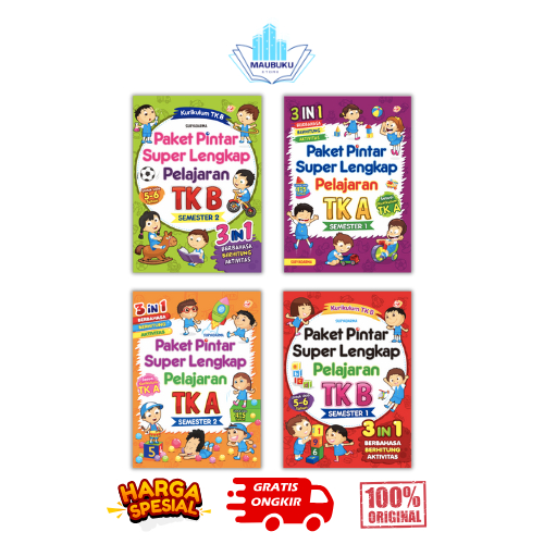 Paket Pintar Super Lengkap Pelajaran TK A & B Semester 1 & 2 3 IN 1 - Buku Belajar Anak TK Lengkap