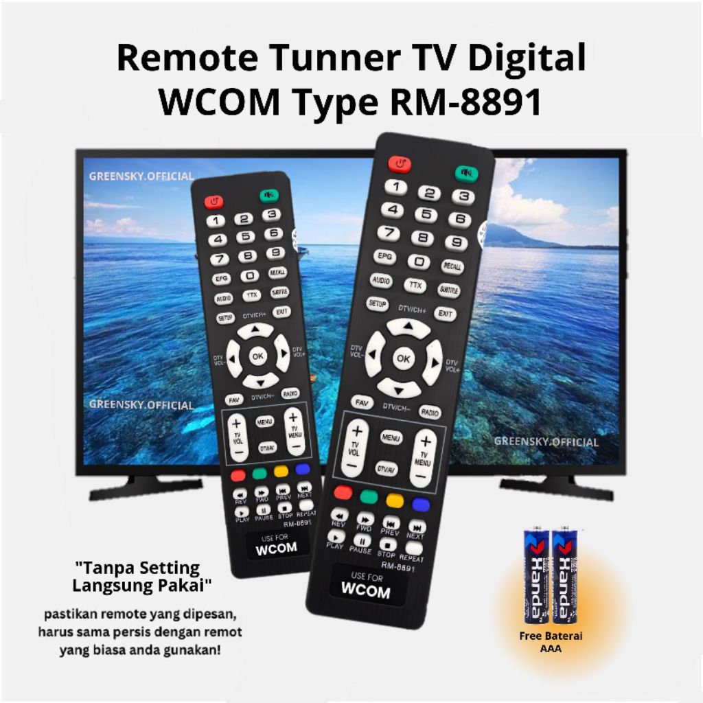 Remote TV Tunner Digital WCOM LED LCD Type RM-8891 / Remot Tunner Mesin TV (Free Baterai)