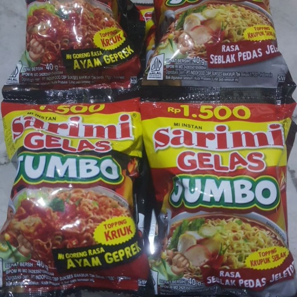

Mi Instan SARIMI GELAS Kemasan 30 gr & 40 gr ( 1 renceng )