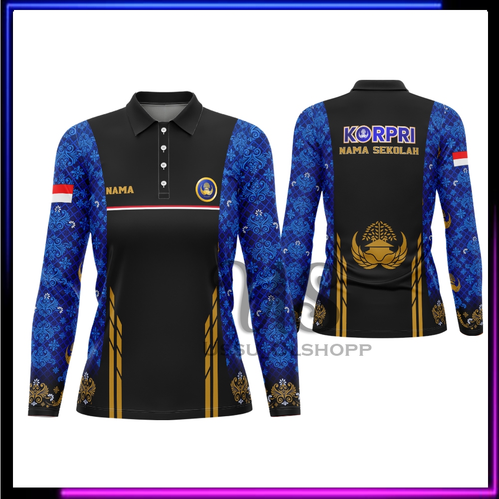 Seragam Korpri | Kaos Wanita Batik Korpri Lengan Panjang | Jersey olahraga Korpri | Kerpri Wanita