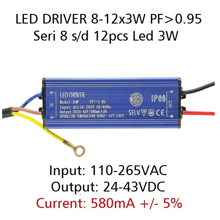 Led Driver 3W 580mA 8-12x3W WP PF 0.95