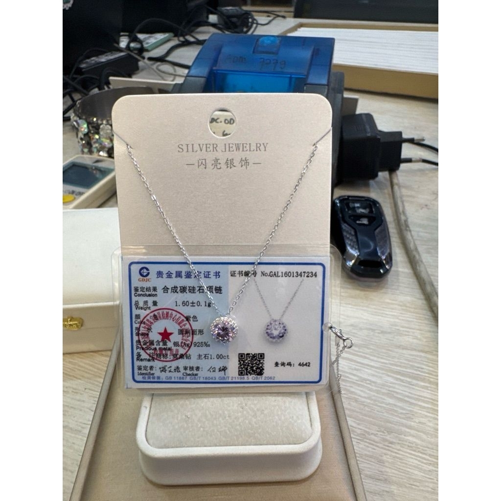 Kalung mosang perak 925 warna batu ungu moissanite silver