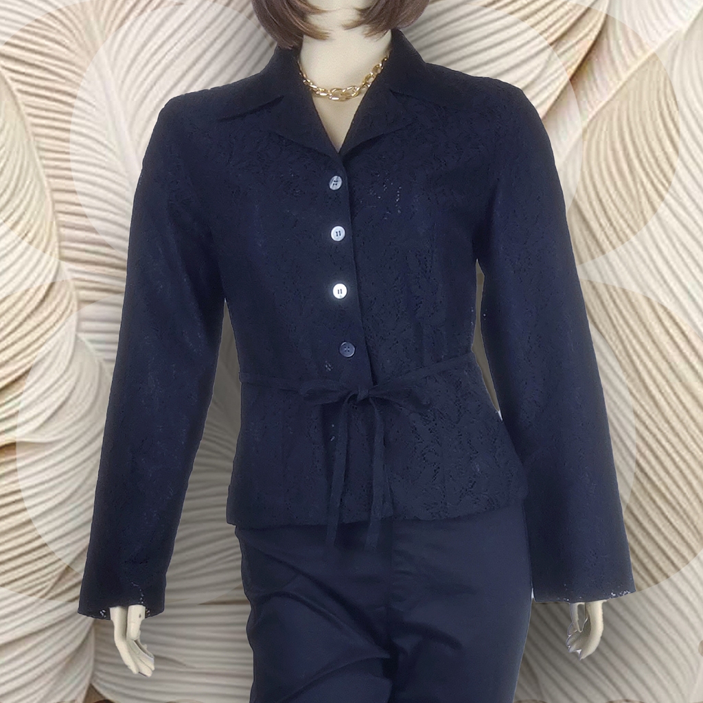 Blazer Brokat Kerah full kancing (tanpa celana) BZR01 Hitam Wanita Panjang Atasan Kerja