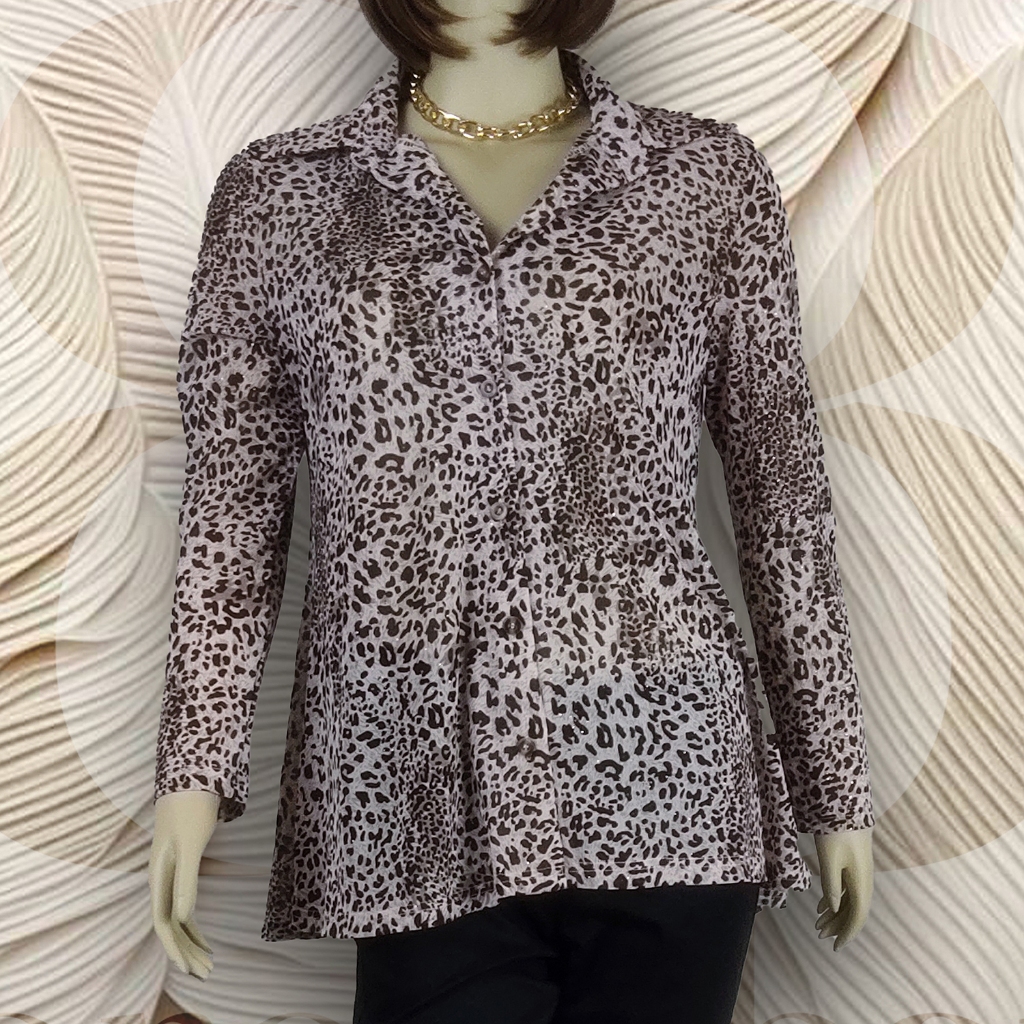 Blouse Outer Transparant OTR01 motif Leopard (tanpa celana) Wanita Atasan Panjang Casual Baju